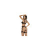 Ensemble 3 pièces noir, soutien gorge, porte jarretelles avec jarretières intégrées et string assorti 
